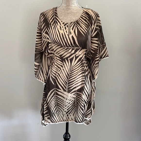 ICI PALM LEAVES COVER UP brown and tan Hawaiian vibes.  SUMMER swim - Picture 1 of 8